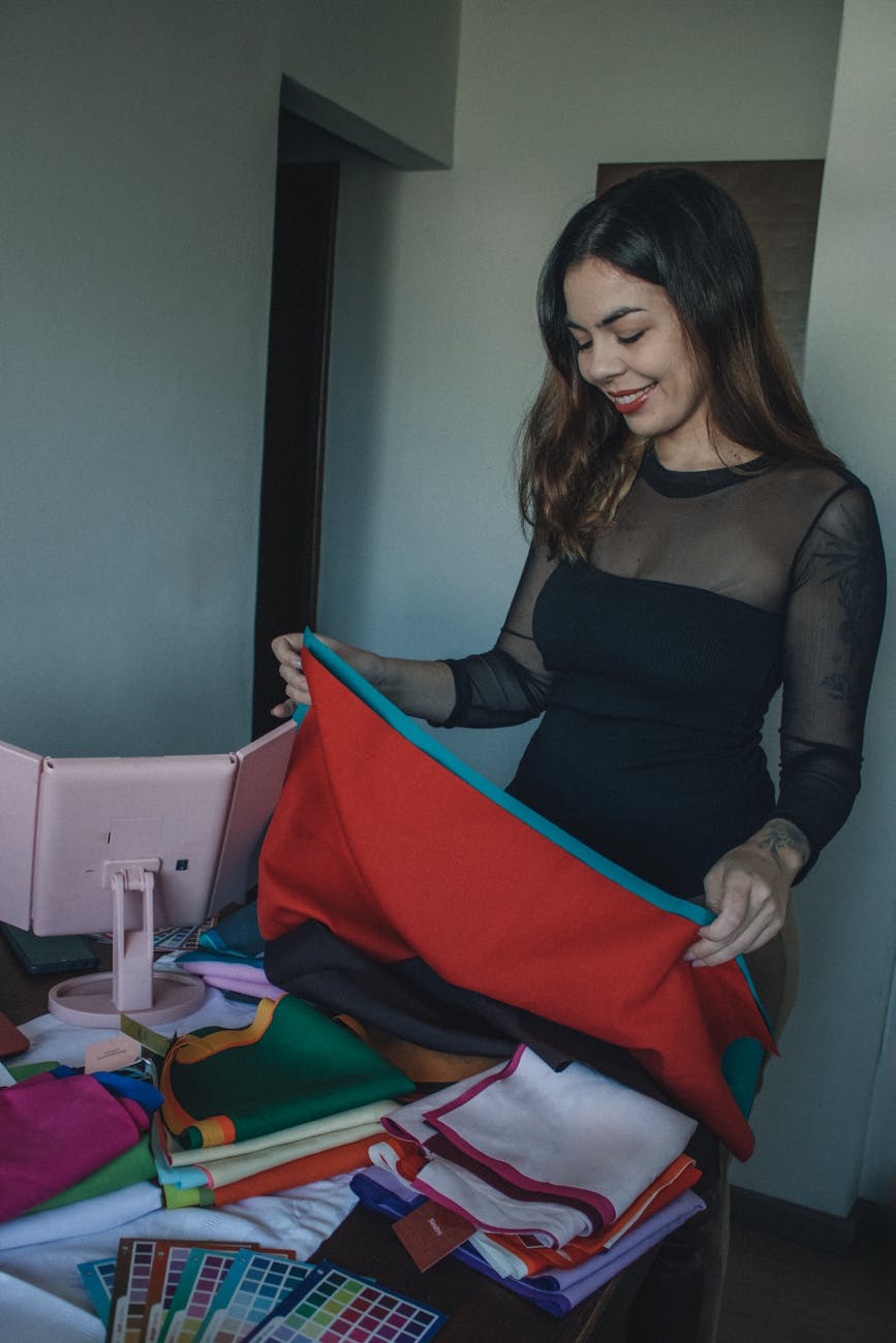 Creative interior design process with material samples and mood boards