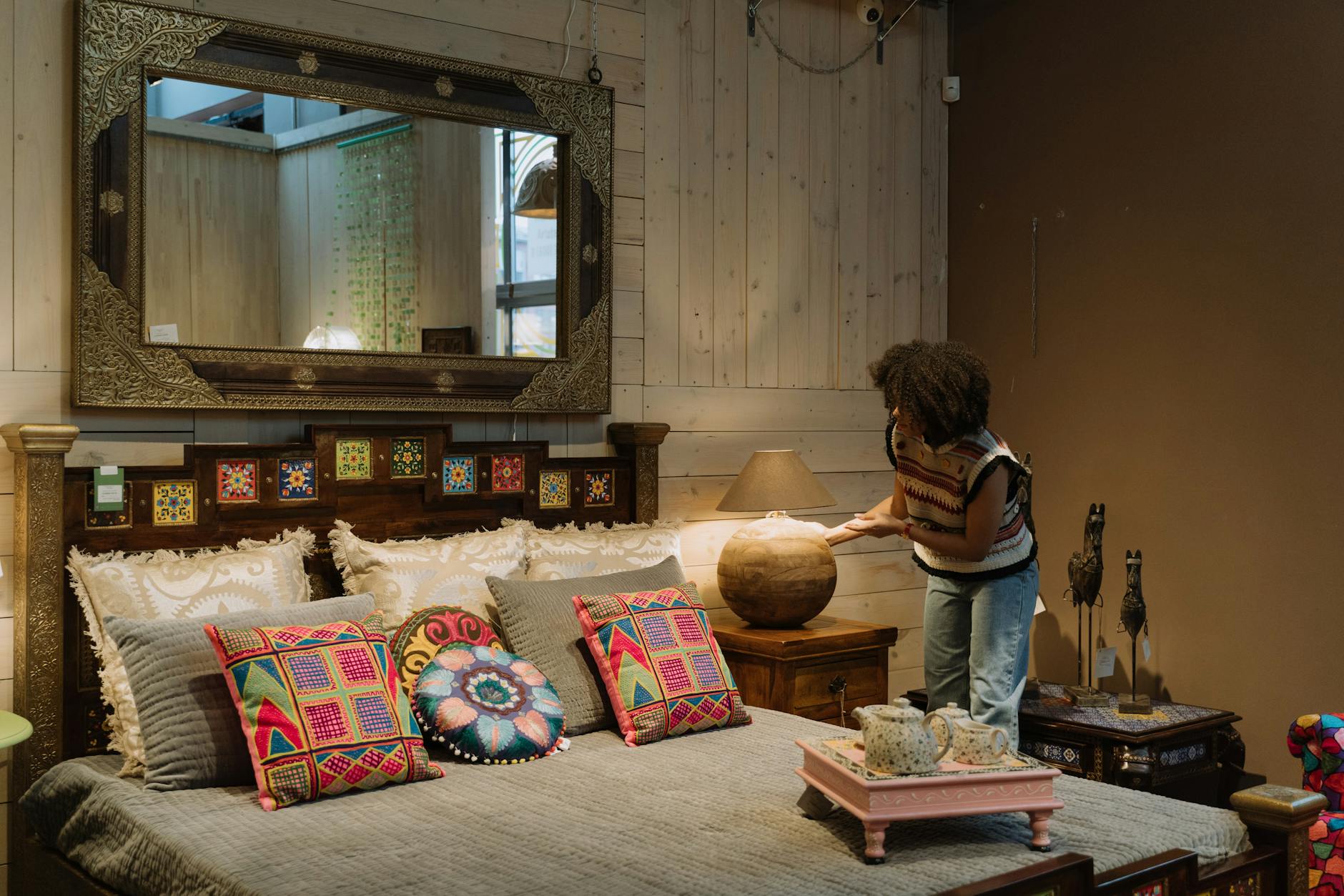 Interior design services including textile selection and furniture arrangement