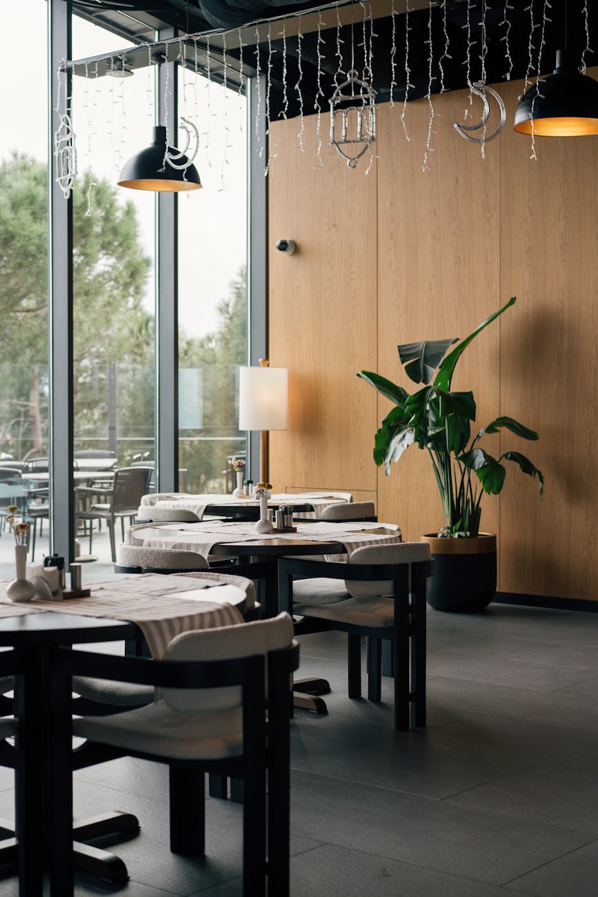 Luxury restaurant interior with elegant dining area and sophisticated ambiance